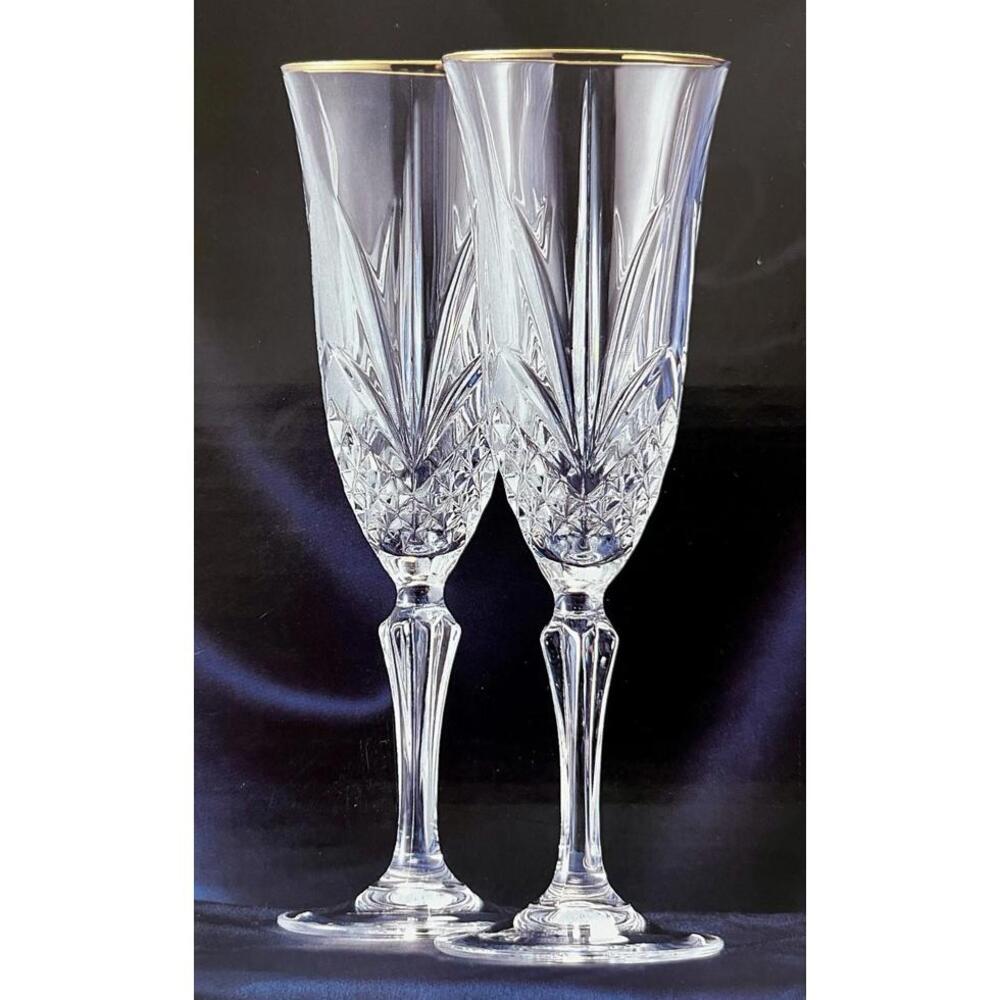 Cristal de Flandre Salzburg Goblets - 4 - 4 3/4oz  24% Lead Crystal Gold Rim